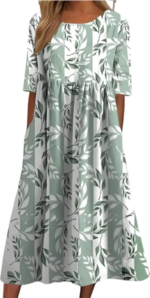 Women's 2025 Floral Summer Maxi Dress-Boho Casual Style with Pockets Ruffled Trim Beach Essentials