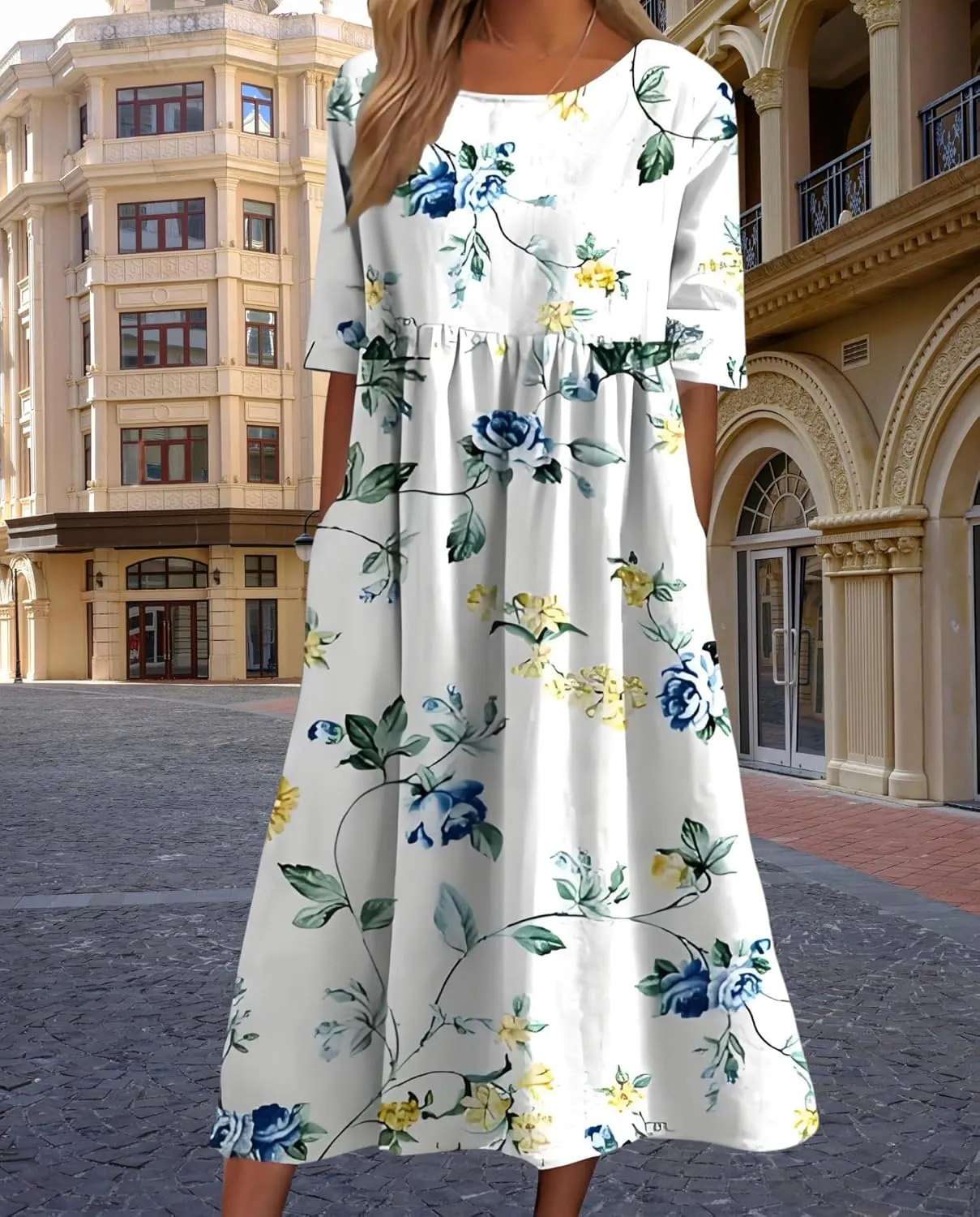 Women's 2025 Floral Summer Maxi Dress-Boho Casual Style with Pockets Ruffled Trim Beach Essentials