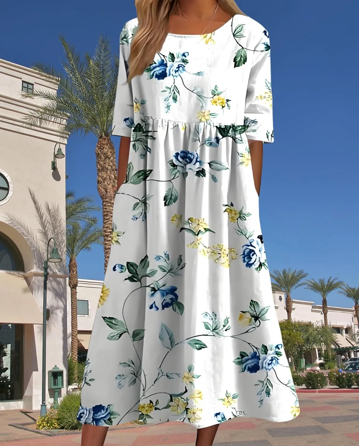 Women's 2025 Floral Summer Maxi Dress-Boho Casual Style with Pockets Ruffled Trim Beach Essentials