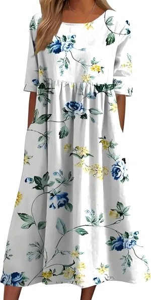 Women's 2025 Floral Summer Maxi Dress-Boho Casual Style with Pockets Ruffled Trim Beach Essentials