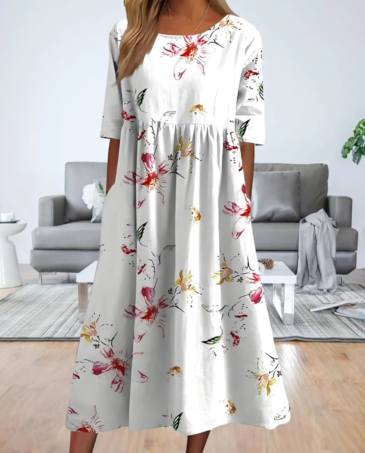 Women's 2025 Floral Summer Maxi Dress-Boho Casual Style with Pockets Ruffled Trim Beach Essentials