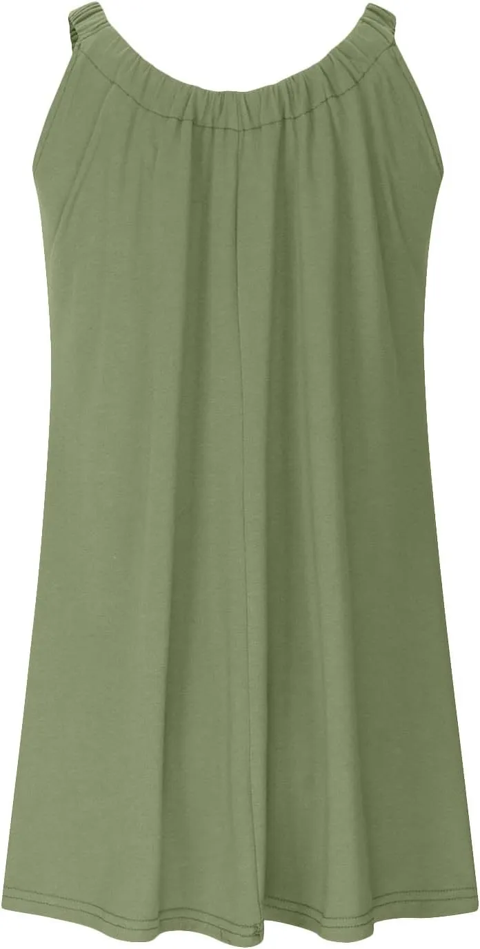Women's 2025 Sun Dresses Summer Casual Mini Dress Elastic Straps Pleated Beach Dresses Comfy Loose Tank Dress