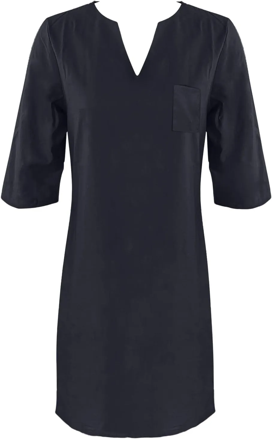Womens 80% Cotton Dresses, 2024 Spring Summer Elegant Trendy V Neck 3/4 Sleeve Midi Dress, Casual Plain Beach Dress