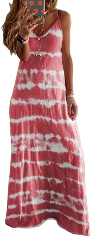 Women's Beach Sleeveless Tie Dye Loose Long Maxi Dress
