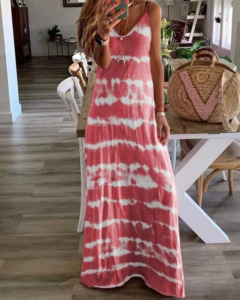 Women's Beach Sleeveless Tie Dye Loose Long Maxi Dress