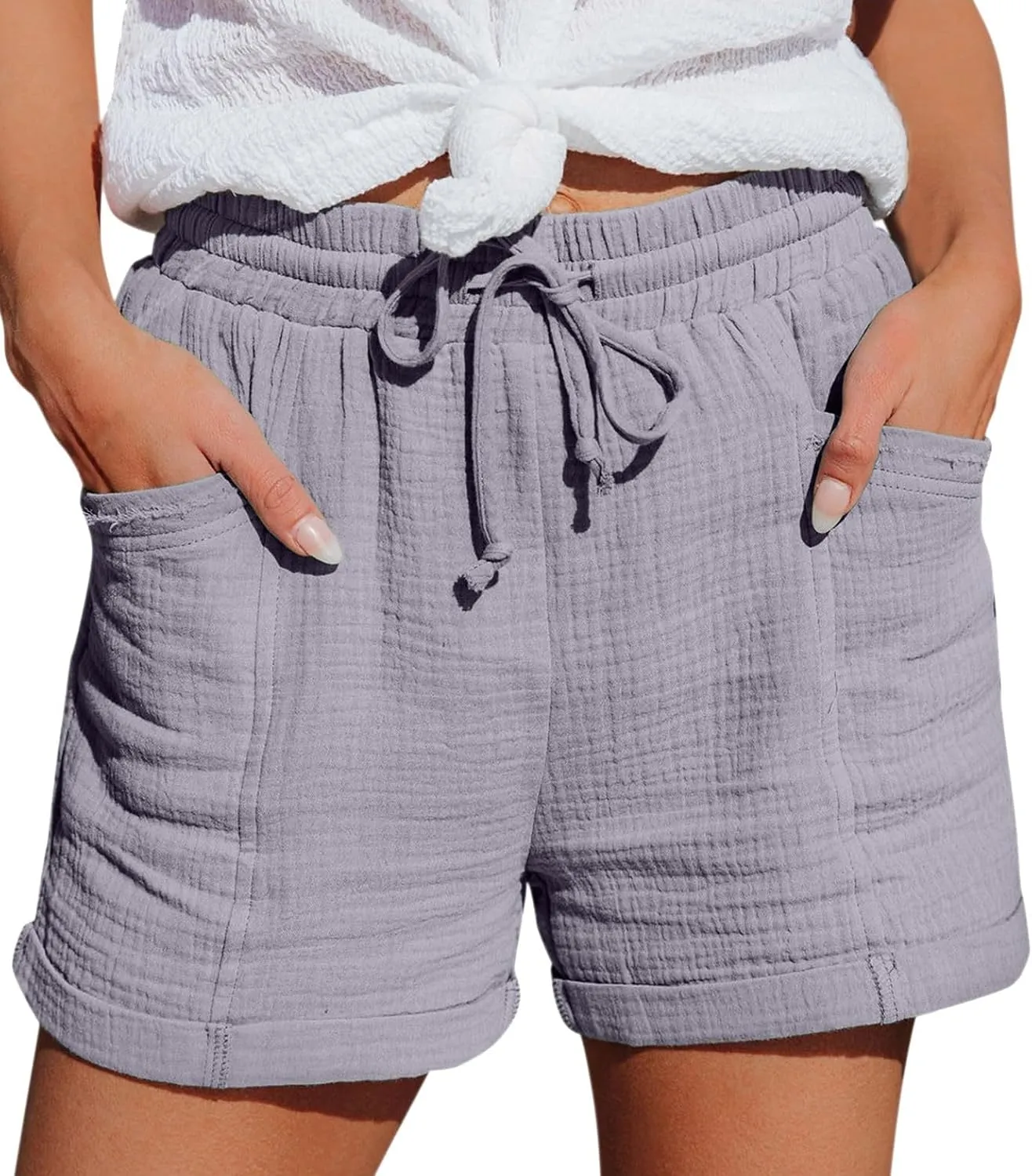 Womens Bermuda Shorts Cotton Linen Summer Beach Cruise Shorts Hight Waisted Lounge Short with Pockets S-XXL