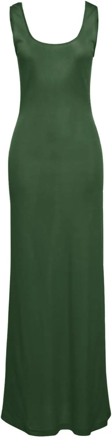 Womens Bodycon Dresses Plus Size Sleeveless Maxi Dress Elastic Solid Color Long Tank Sundress Summer Casual Outfits