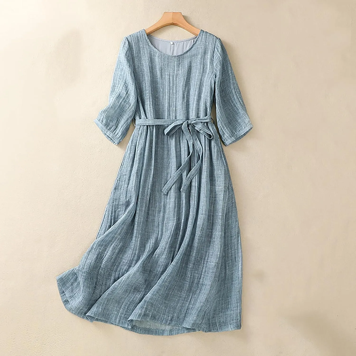 Womens Boho Floral Dresses Cotton Linen Short Sleeves Maxi Swing Dress, Summer Dress for Women 2024 Beach Sundress
