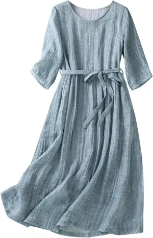 Womens Boho Floral Dresses Cotton Linen Short Sleeves Maxi Swing Dress, Summer Dress for Women 2024 Beach Sundress