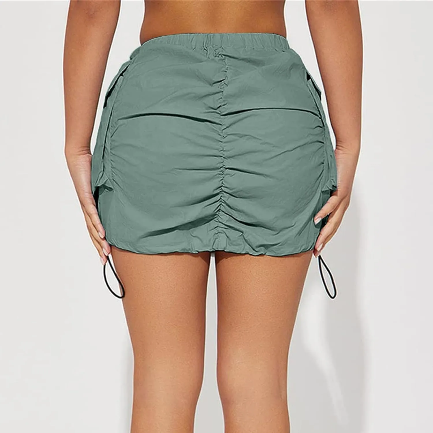Womens Cargo Skirt Casual Summer High Waisted Bodycon Pencil Ruched Mini Skirts Side Drawstring and Hot Mini