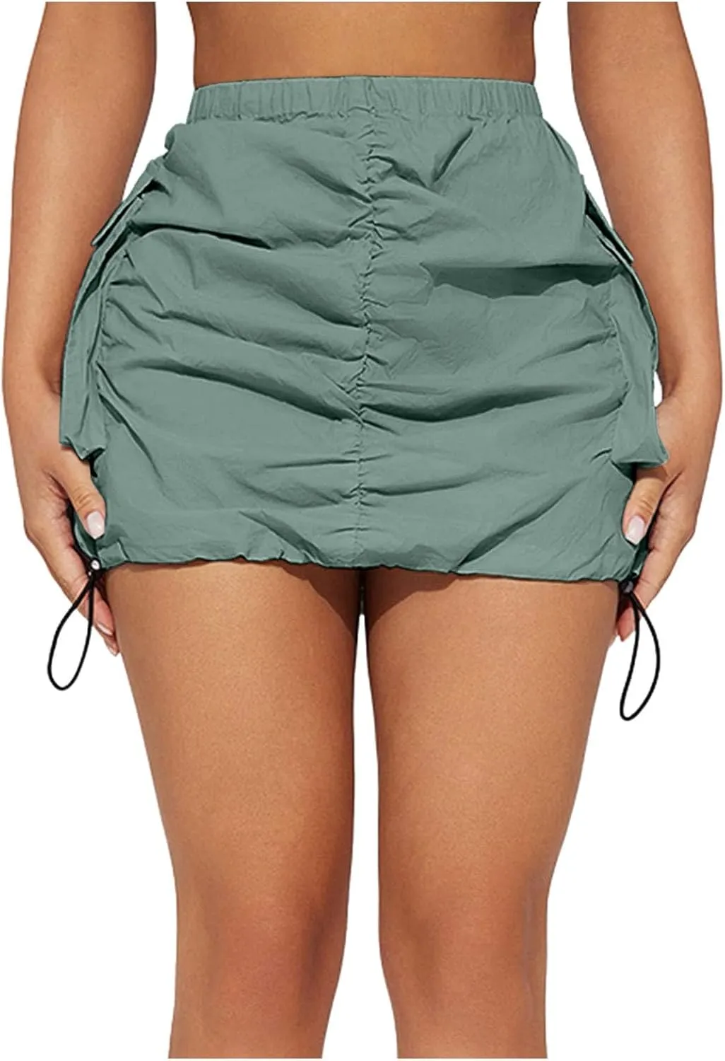 Womens Cargo Skirt Casual Summer High Waisted Bodycon Pencil Ruched Mini Skirts Side Drawstring and Hot Mini