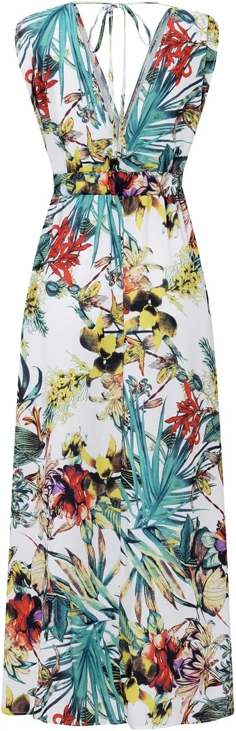 Women's Casual Dresses Sleeveless Maxi Boho Dresses 2024 Summer Beach Print Loose Swing V-Neck Dress Dresses, S-2XL