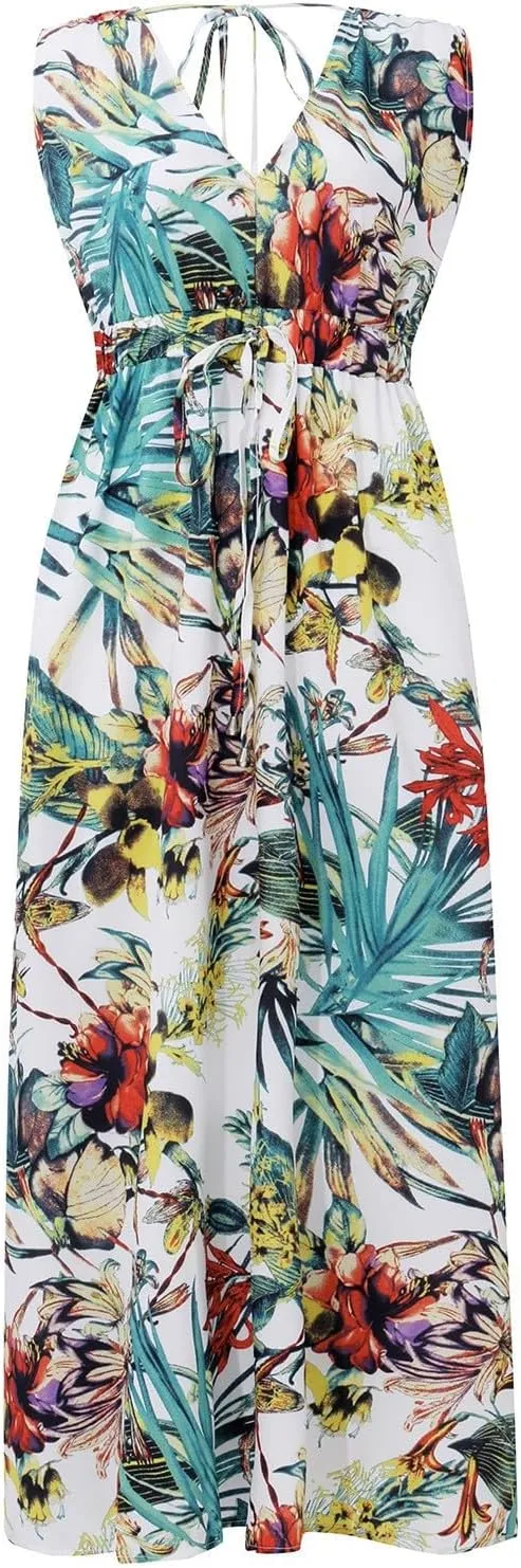 Women's Casual Dresses Sleeveless Maxi Boho Dresses 2024 Summer Beach Print Loose Swing V-Neck Dress Dresses, S-2XL