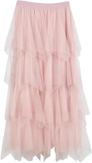 Women's Casual Irregular Cake Skirt Mid-Length High-Waisted Gauze Skirts Midi Elastic Flowy A-Line Mesh Tutu Skirts