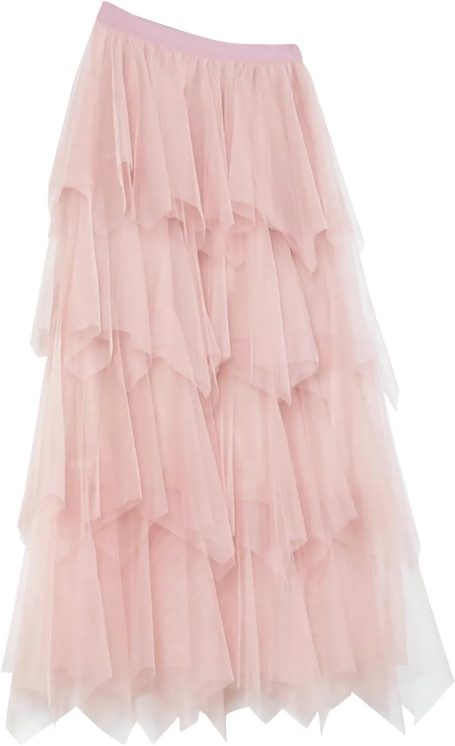 Women's Casual Irregular Cake Skirt Mid-Length High-Waisted Gauze Skirts Midi Elastic Flowy A-Line Mesh Tutu Skirts