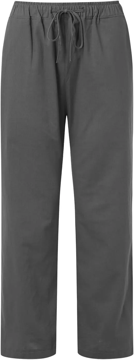 Women's Cotton Linen Pants Elastic Waist Trousers Casual Lightweight Pant Drawstring Wide Leg Pant Summer Beach Pant