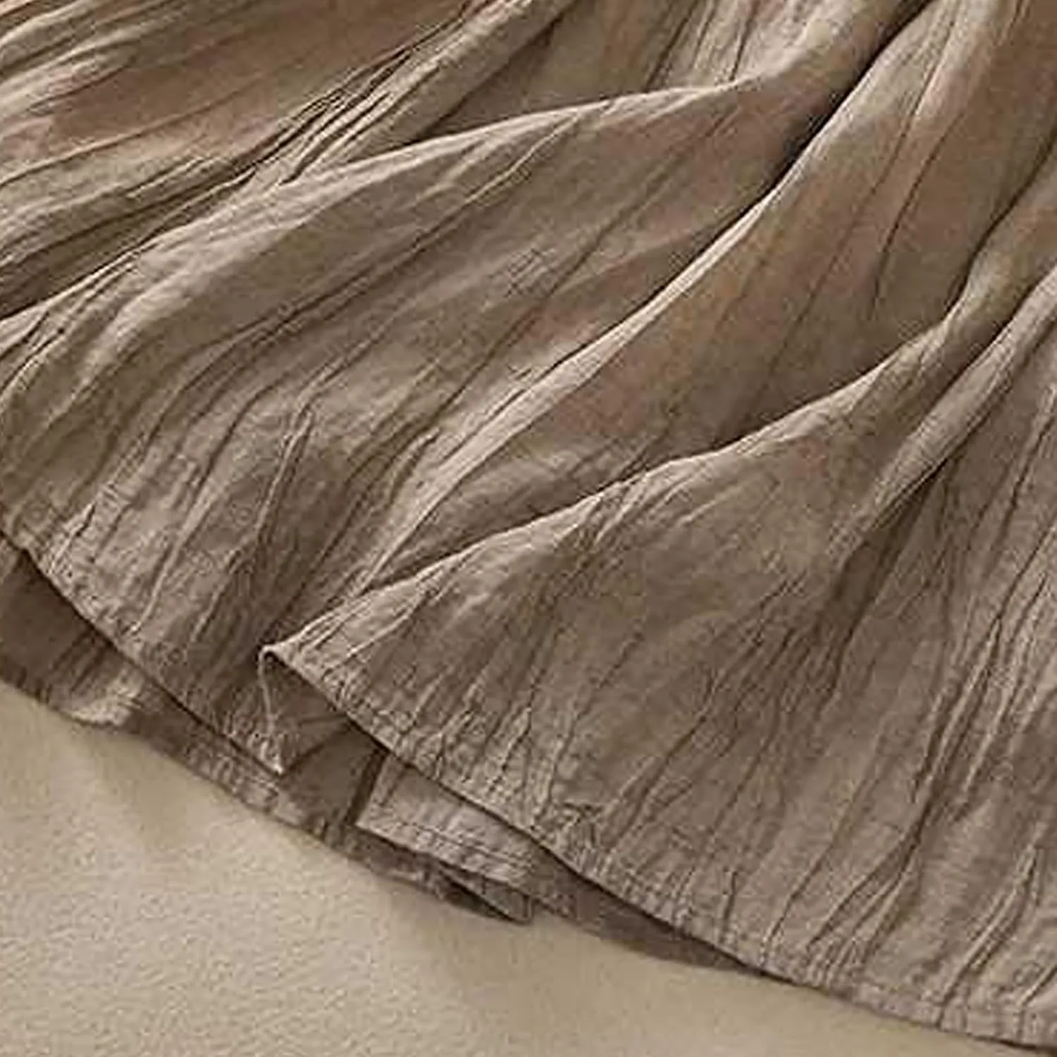 Womens Cotton Linen Skirts Solid Color Casual Pleated Flowy Skirt Lightweight Elastic Waist A-Line Swing Midi Skirts