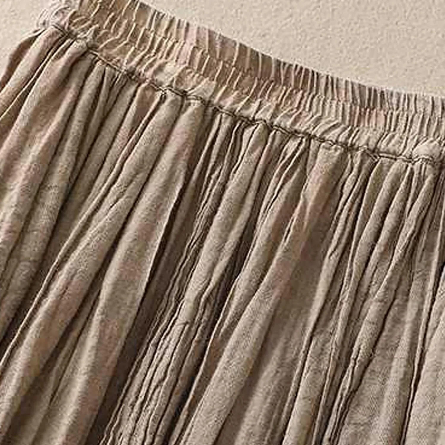 Womens Cotton Linen Skirts Solid Color Casual Pleated Flowy Skirt Lightweight Elastic Waist A-Line Swing Midi Skirts