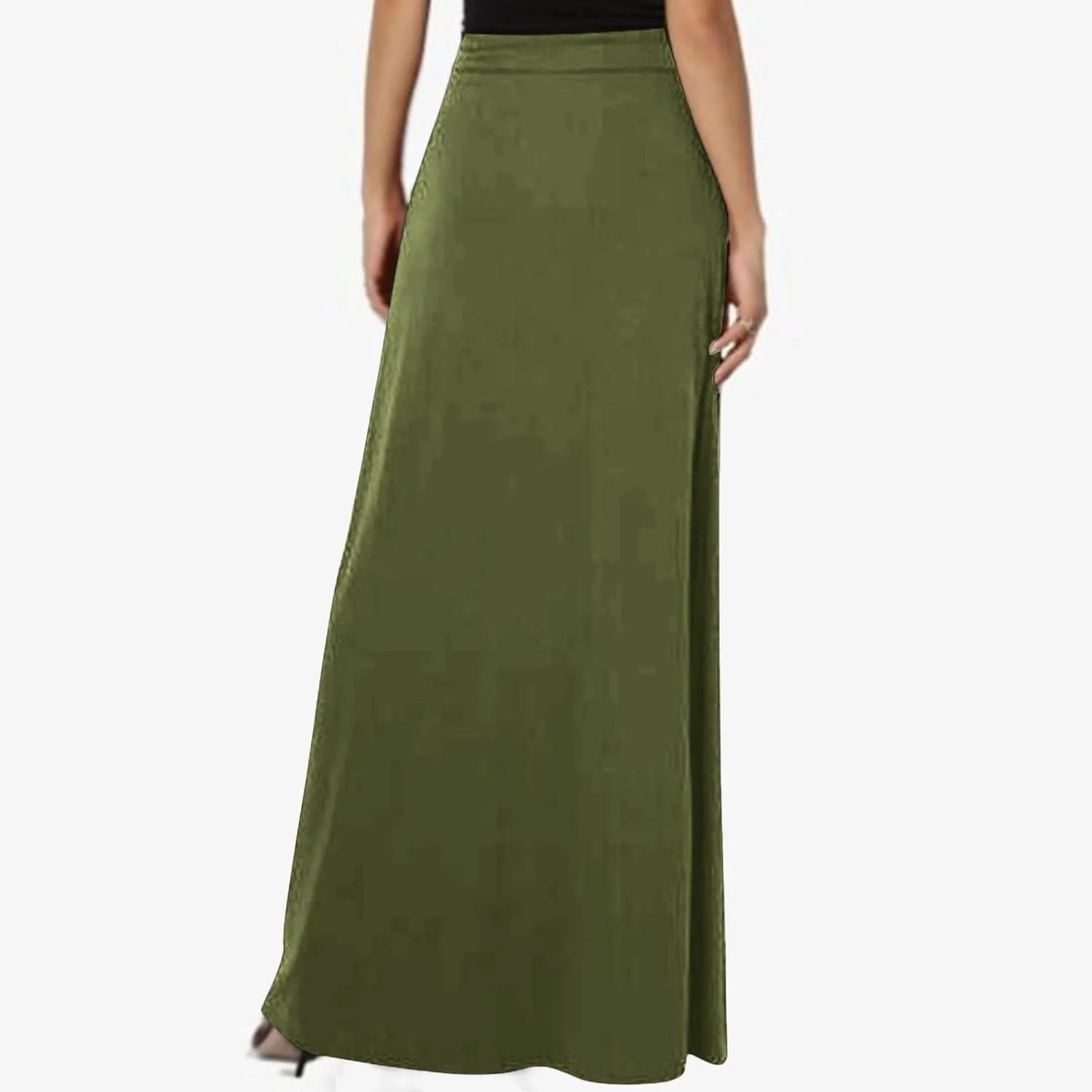 Women's Drawstring High Waist Maxi Skirts with Pockets Dressy Solid A Line Long Skirts Casual Slim Fit Pencil Skirt