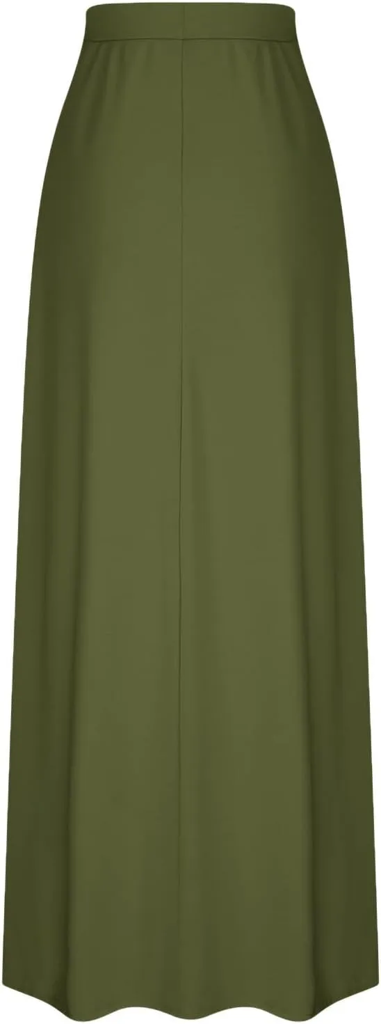 Women's Drawstring High Waist Maxi Skirts with Pockets Dressy Solid A Line Long Skirts Casual Slim Fit Pencil Skirt
