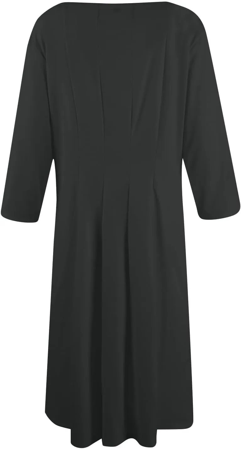 Womens Dress 3/4 Sleeve Summer Wrap Dress Plus Size Solid Plain Pleated Midi Dresses Spring Crewneck Dresses with Pocket