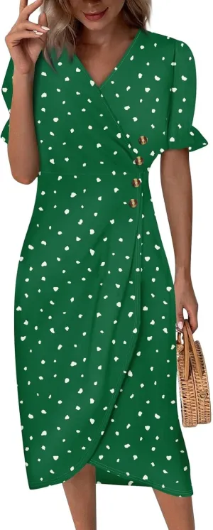 Womens Dresses Midi Dresses for Women Puff Sleeve Summer Dresses Women Casual Boho Fitted