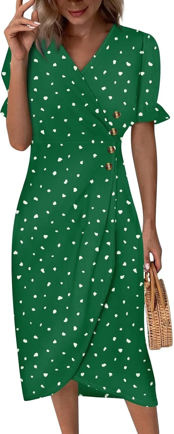 Womens Dresses Midi Dresses for Women Puff Sleeve Summer Dresses Women Casual Boho Fitted