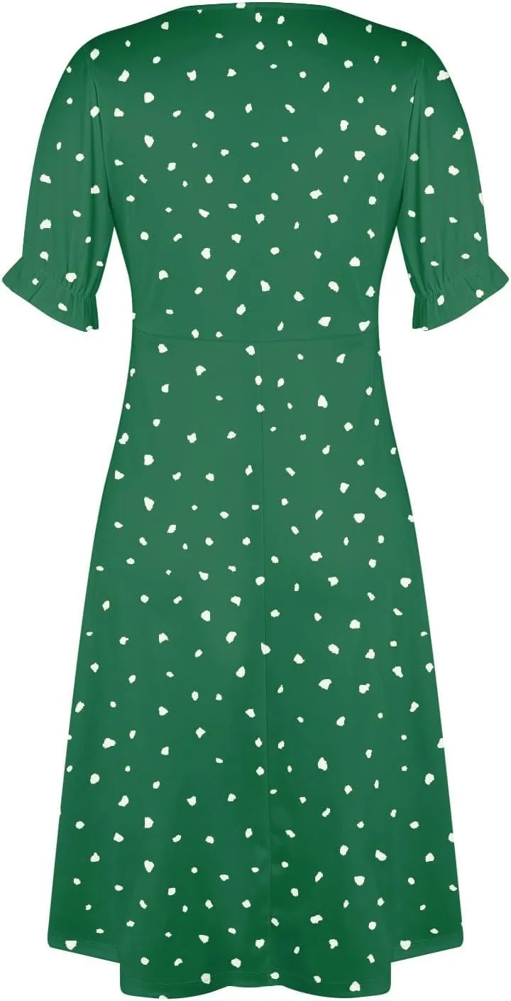 Womens Dresses Midi Dresses for Women Puff Sleeve Summer Dresses Women Casual Boho Fitted