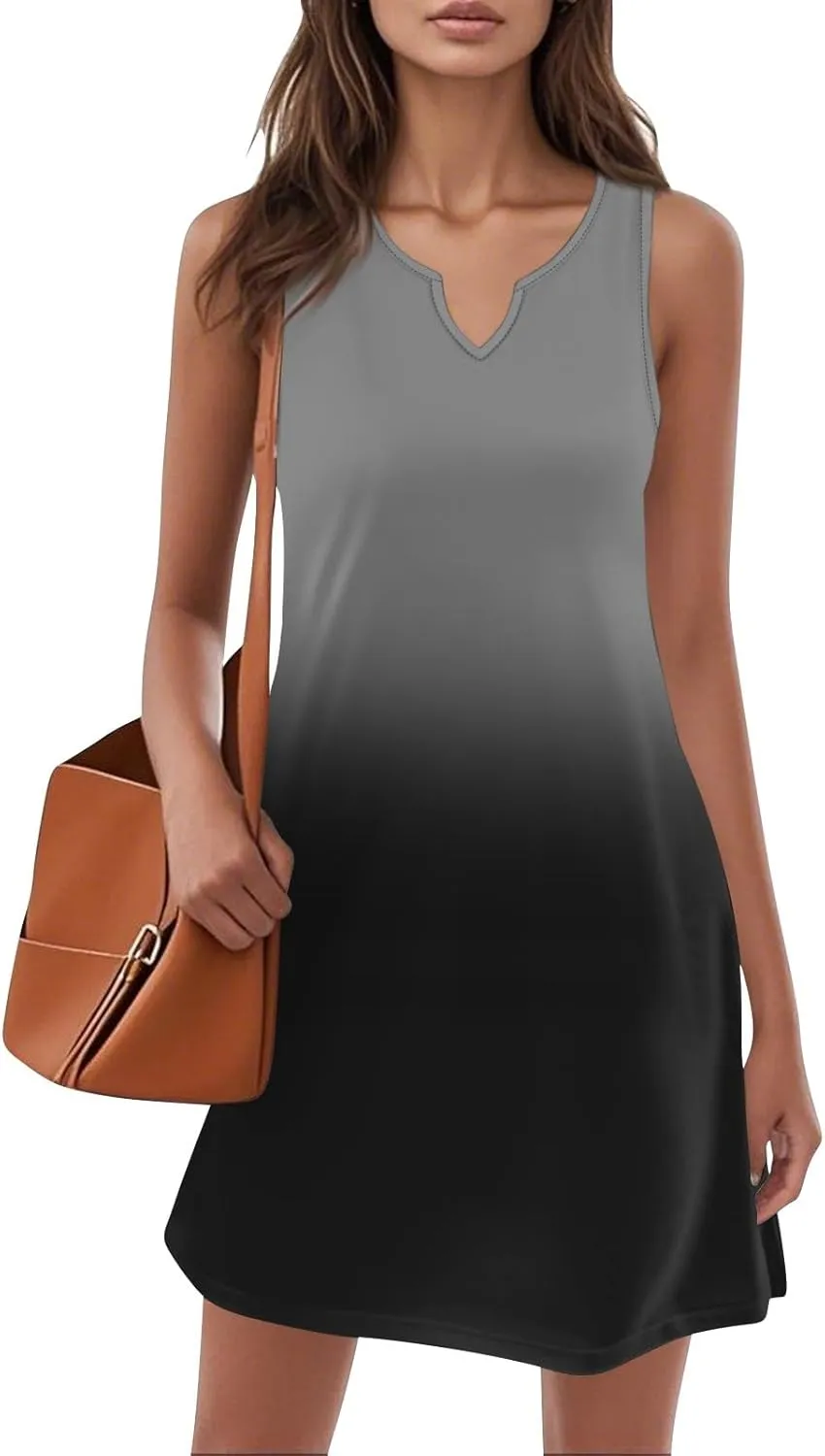 Womens Dresses V-Neck Sleeveless Mini Dresses 2025 Summer Fashion Solid Color Vacation Plus Sized Tank Dress