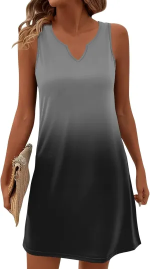 Womens Dresses V-Neck Sleeveless Mini Dresses 2025 Summer Fashion Solid Color Vacation Plus Sized Tank Dress