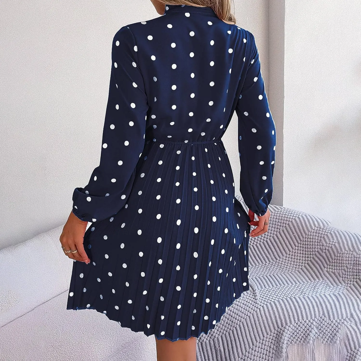 Womens Fall Dresses 2024 Plus Size Elegant Swiss Dot Long Sleeve Dress Flowy Swing Hem Elastic Waist Midi Dress