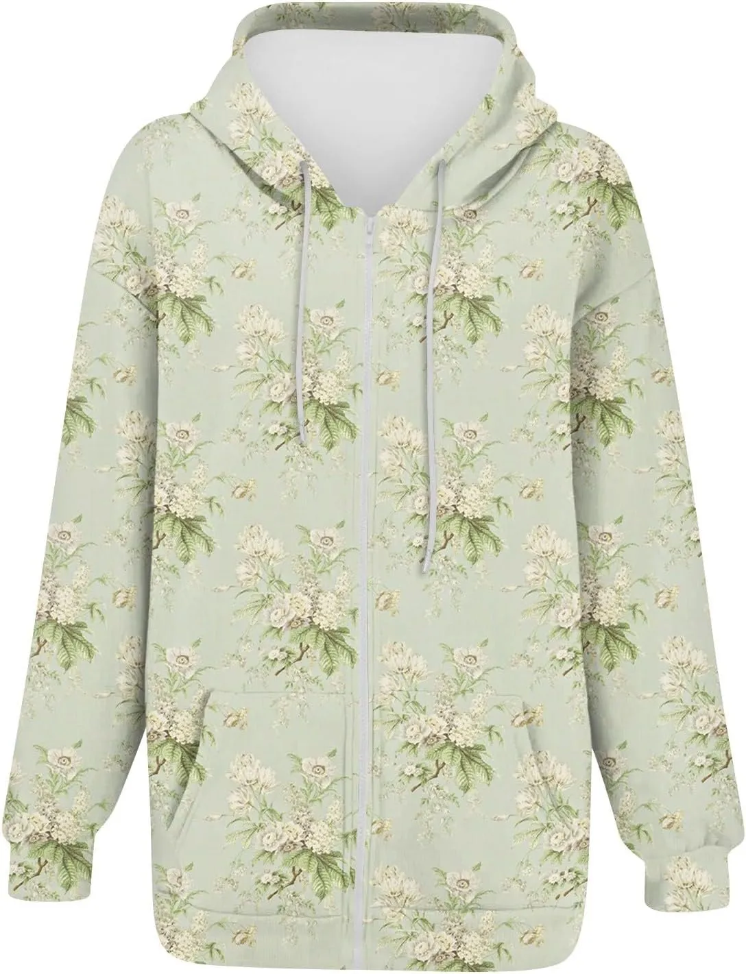 Women's Fashion Floral Print Zip Up Hoodies With Pockets, Casual Style, Long Sleeve, S-3XL