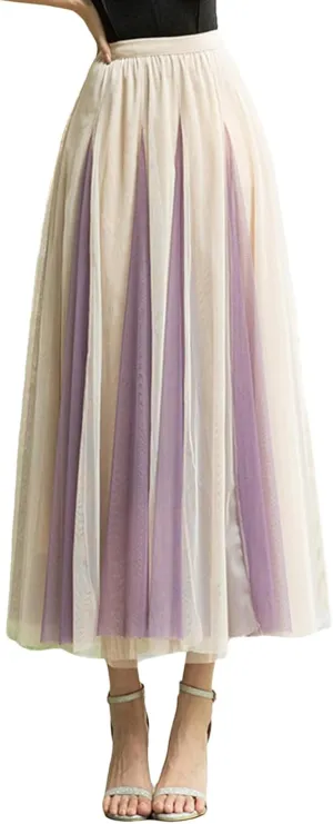 Womens Fashion Patchwork Mid Length Skirts Casual Flowy Tulle Bubble Fairy Skirt Carnival Holiday Party A Line Skirts