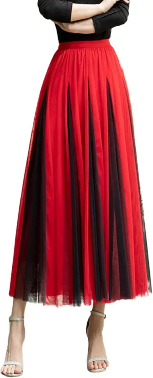 Womens Fashion Patchwork Mid Length Skirts Casual Flowy Tulle Bubble Fairy Skirt Carnival Holiday Party A Line Skirts