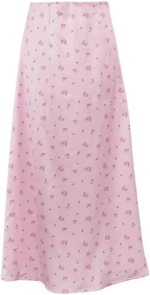 Women's Floral Print Maxi Skirt Silk Satin Long Skirt Summer High Waisted Midi Long Skirt
