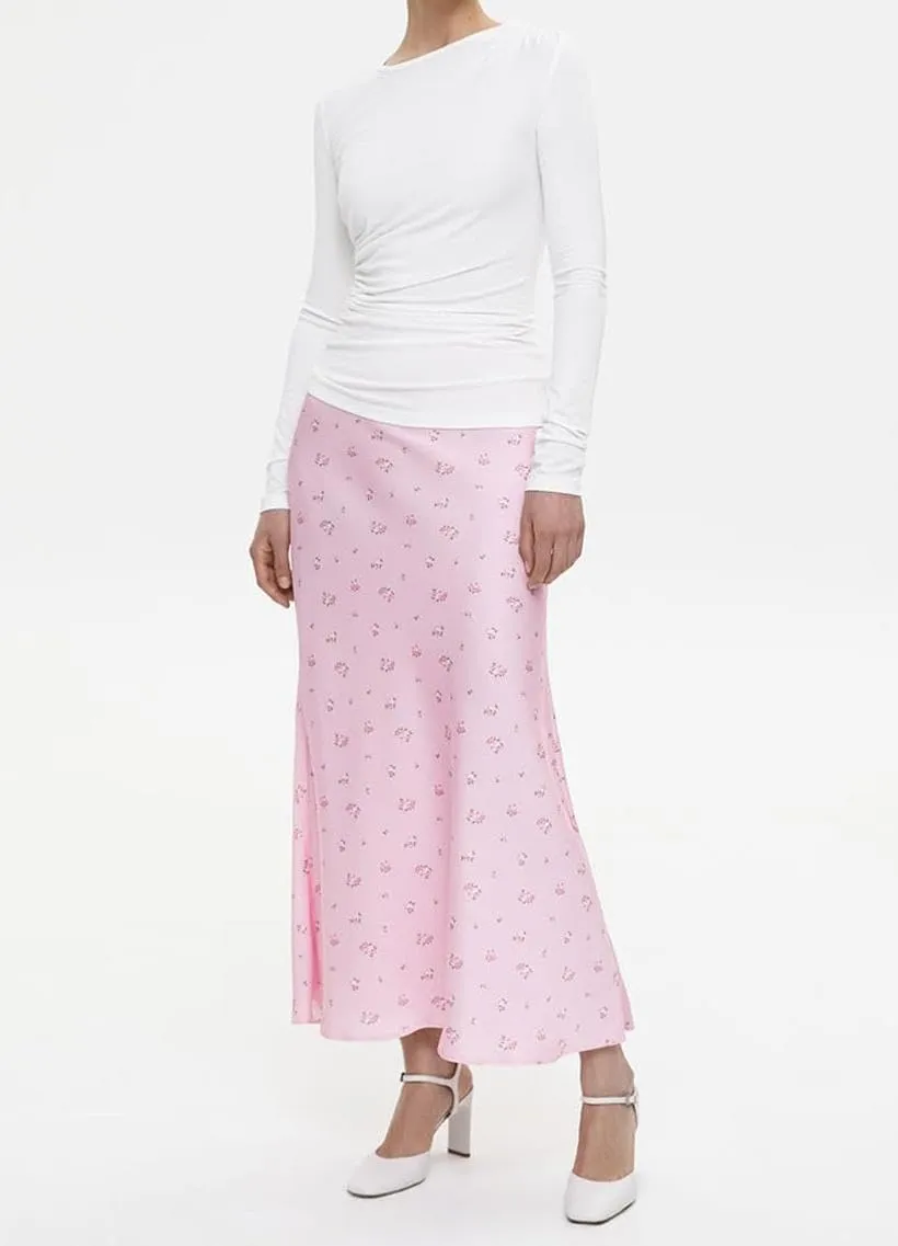 Women's Floral Print Maxi Skirt Silk Satin Long Skirt Summer High Waisted Midi Long Skirt