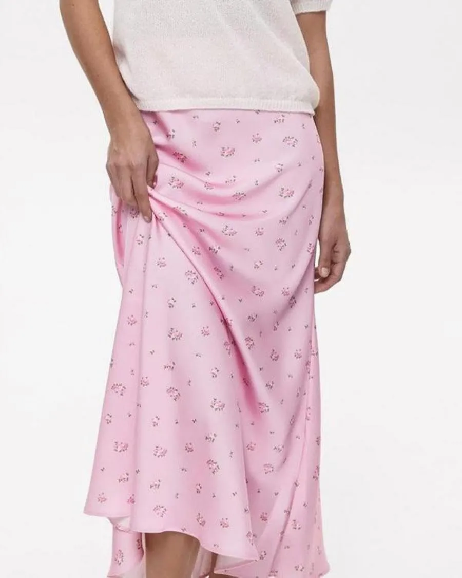 Women's Floral Print Maxi Skirt Silk Satin Long Skirt Summer High Waisted Midi Long Skirt