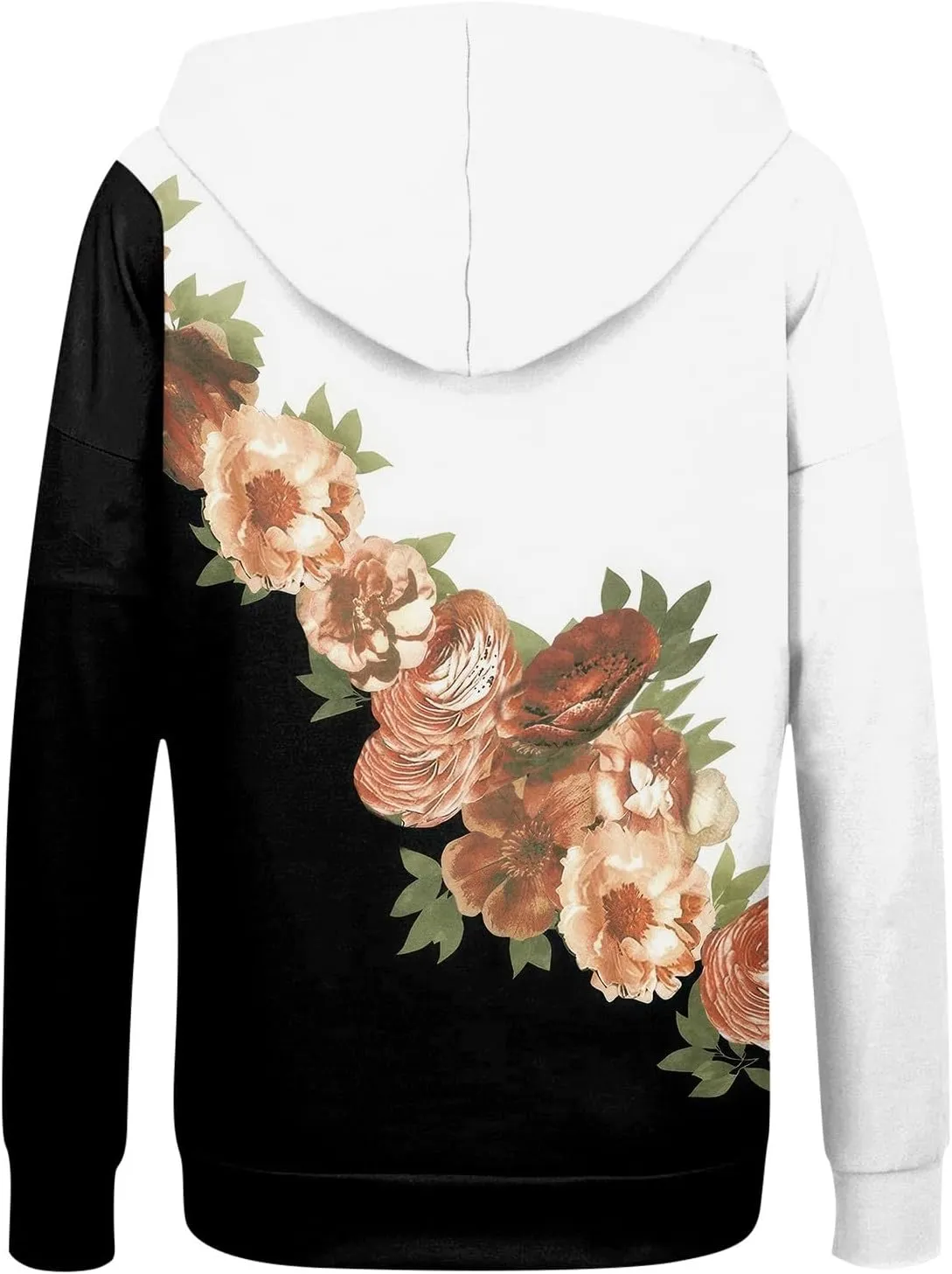 Women's Floral Zip Up Hoodies With Pockets, Casual Style, Long Sleeve, S-3XL