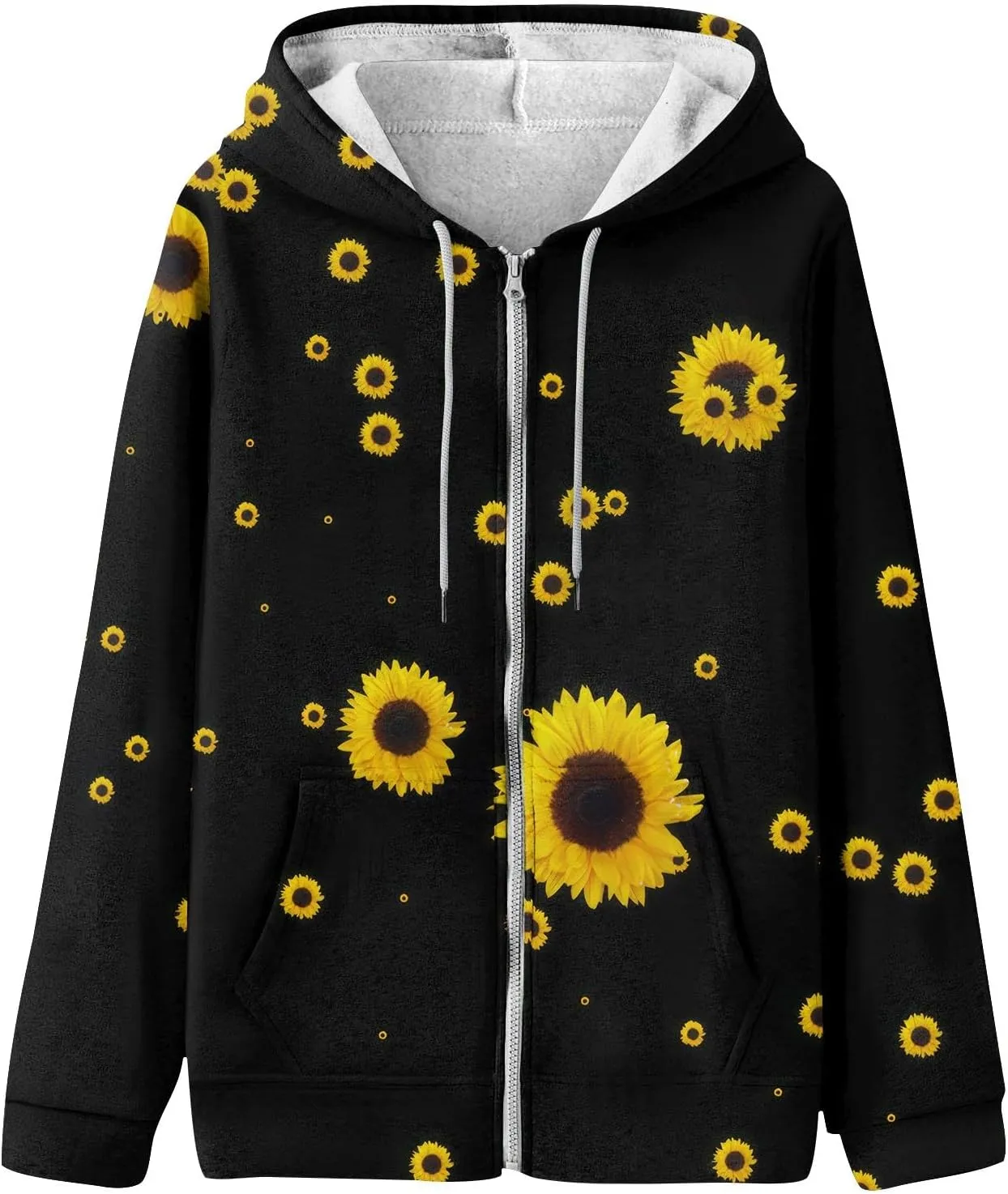 Women's Floral Zip Up Hoodies With Pockets, Casual Style, Long Sleeve, S-3XL