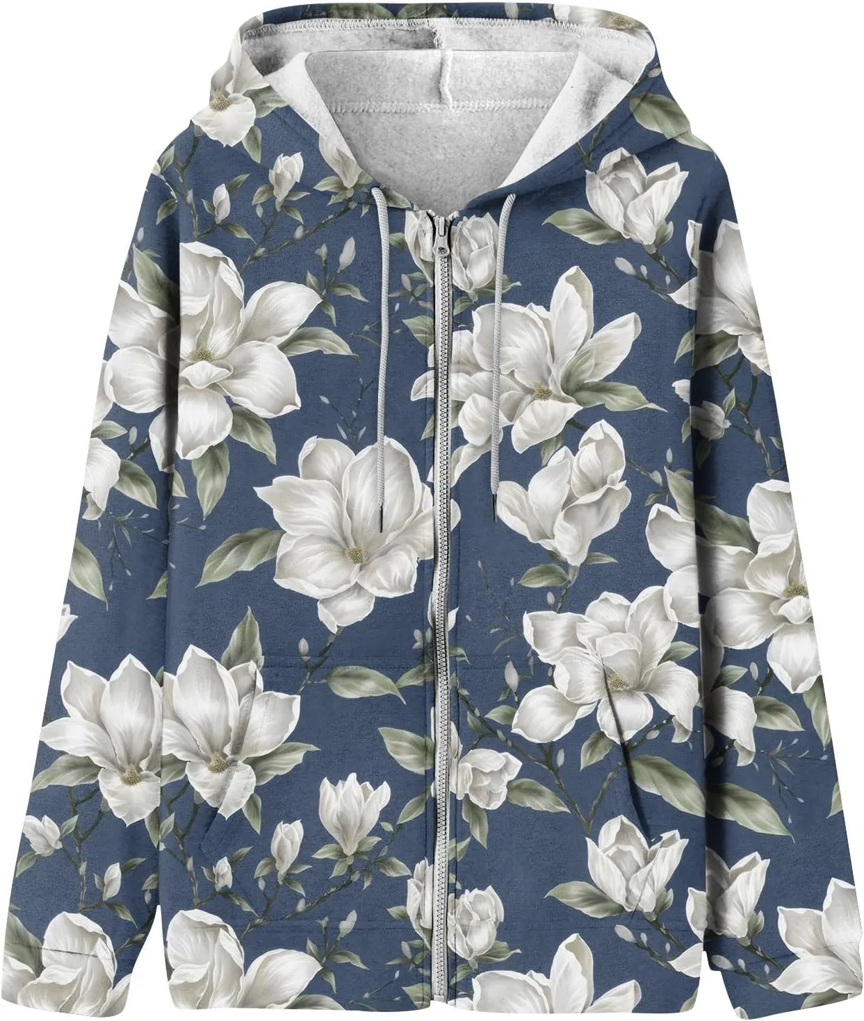 Women's Floral Zip Up Hoodies With Pockets, Casual Style, Long Sleeve, S-3XL