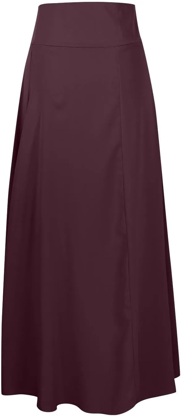 Women's Flowy Long Maxi Skirt Asymmetrical High Low Hem Flared Skirt Casual Slit Wrap Skirt Solid High Waist Skirt