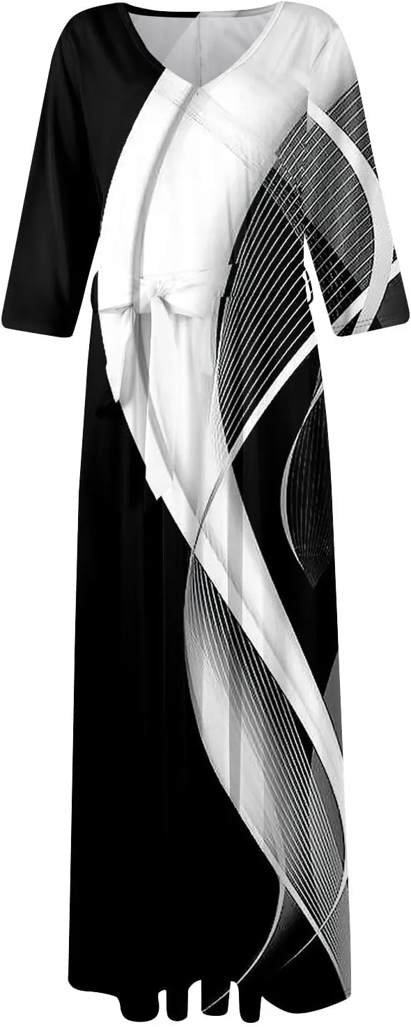 Womens Formal Long Sleeve Midi Dress Trendy Plus Size Sexy V Neck Elegant Smocked Flowy A Line Dresses with Pockets