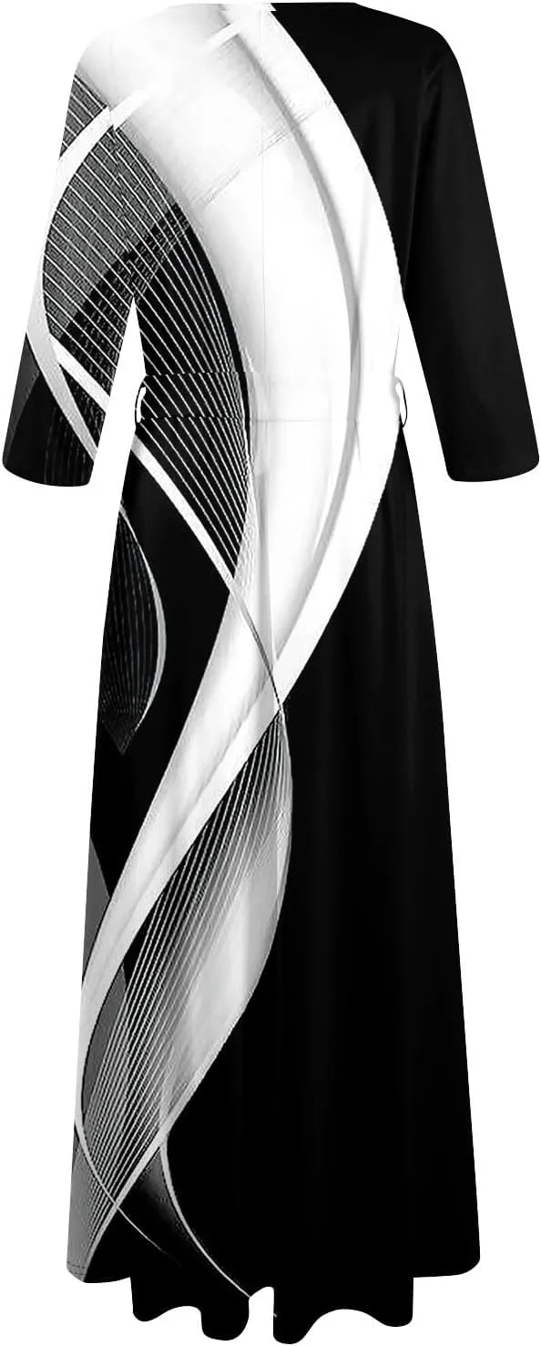 Womens Formal Long Sleeve Midi Dress Trendy Plus Size Sexy V Neck Elegant Smocked Flowy A Line Dresses with Pockets