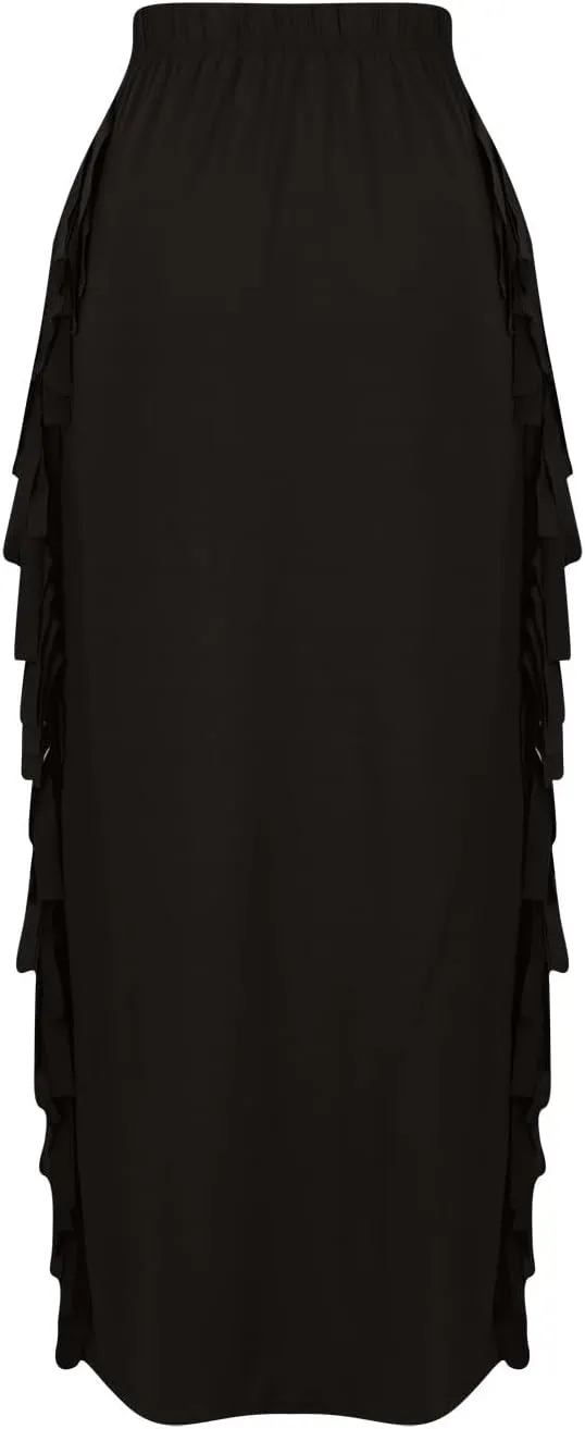 Women's Fringe Maxi Skirts Side Tassels Slim Bodycon Skirts Plus Size Elastic High Waist Long Pencil Skirts