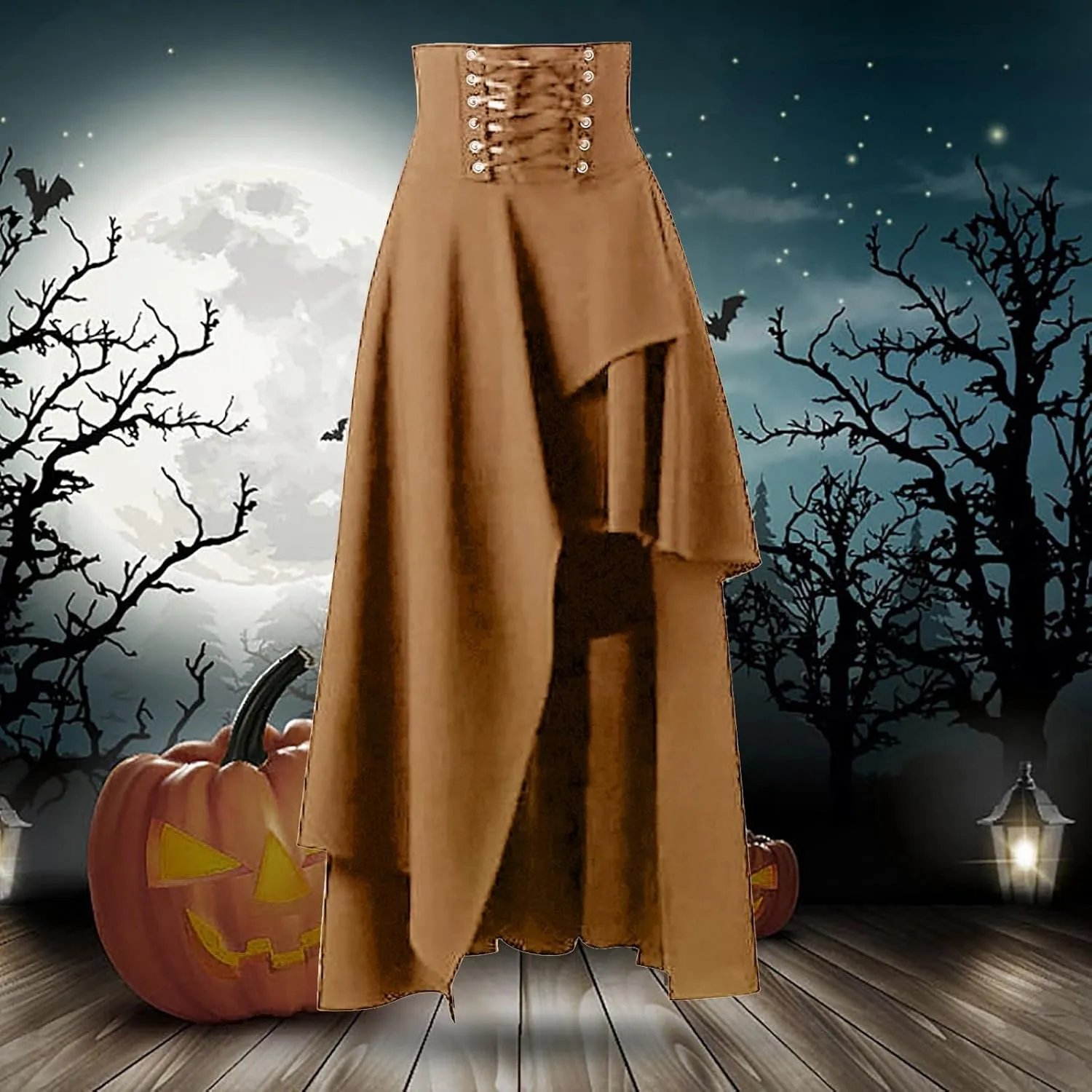 Womens Gothic Vintage Skirts Slim Fit Irregular Hem Midi Skirt Tummy Control Drawstring Knee Length Skirts 2025 Clothes