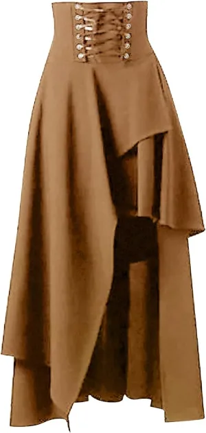 Womens Gothic Vintage Skirts Slim Fit Irregular Hem Midi Skirt Tummy Control Drawstring Knee Length Skirts 2025 Clothes