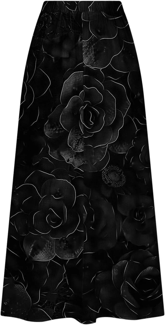 Women's Graphic Skirts Baggy Plus Size High Waisted Stretch Skirt Summer Vacation Boho Skirts with Pockets