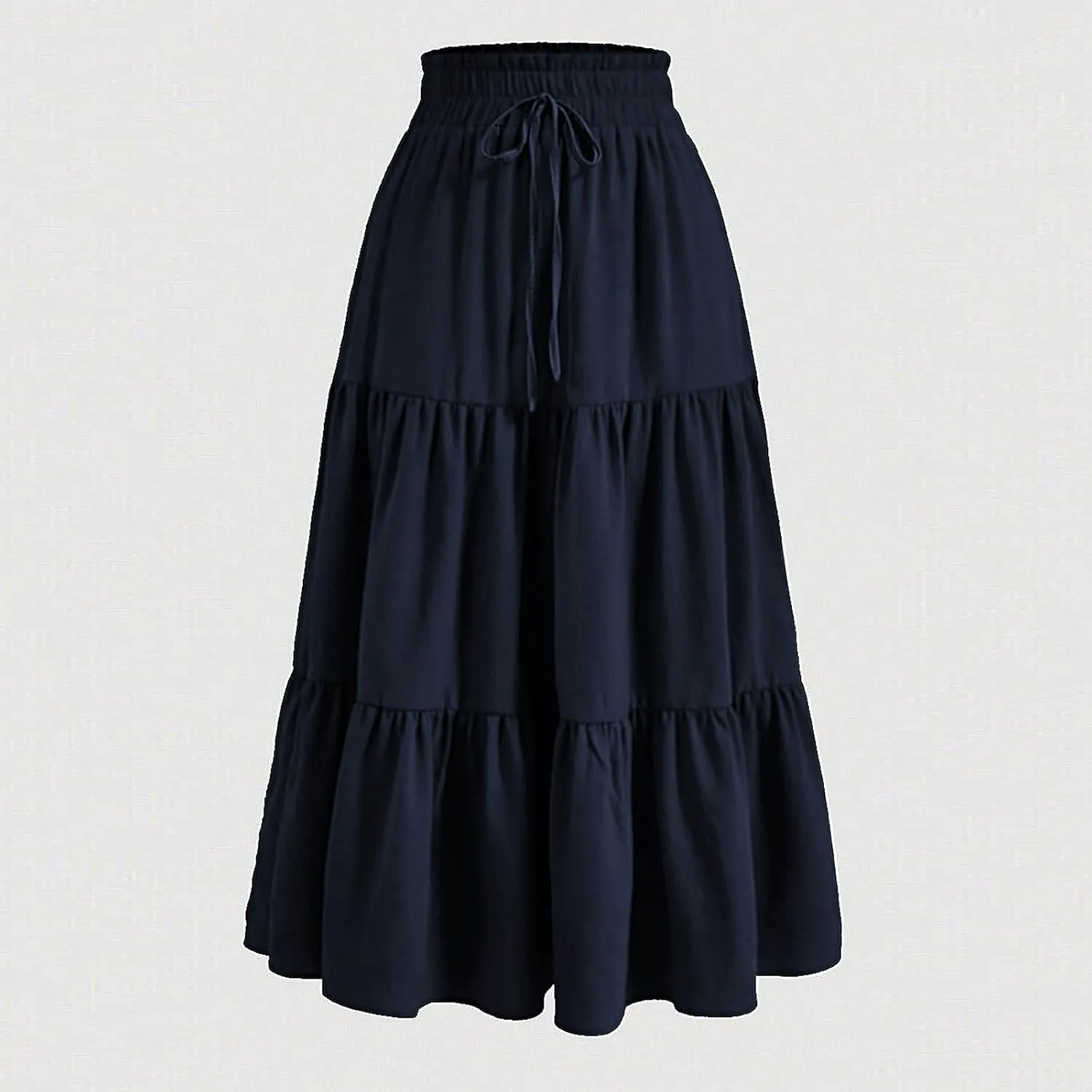 Women's High Elastic Waist Midi Skirt Casual Summer Trendy Tie Front Flowy Ruffle Floral Print a Line Skirts