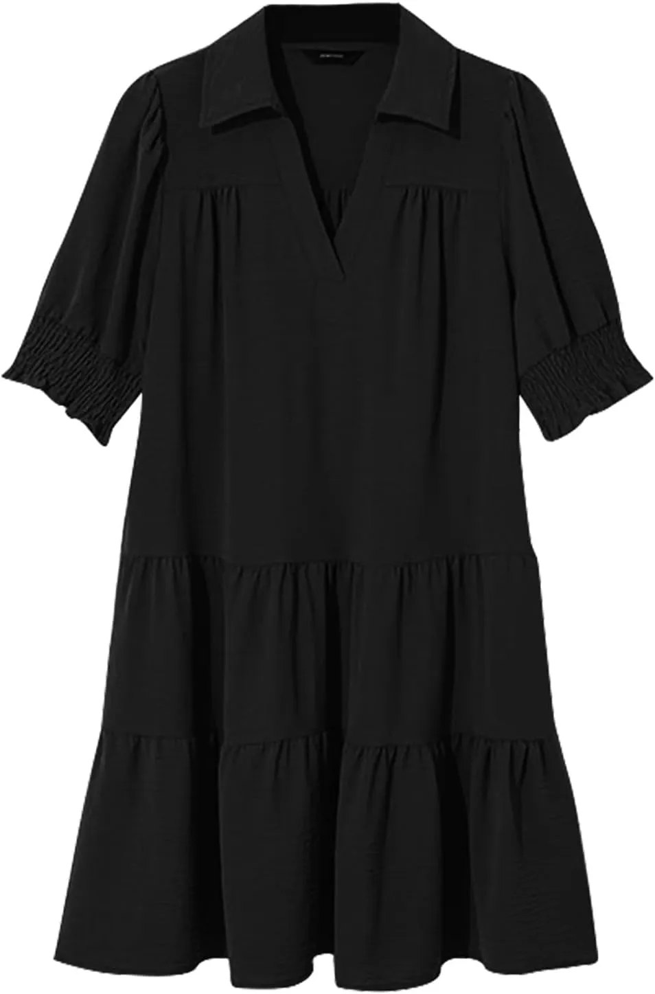 Womens Lapel V Neck Cute Shift Tierd Dress with Pockets Bell Sleeve Ruffle Hem Loose Swing Summer Tunic Mini Dress