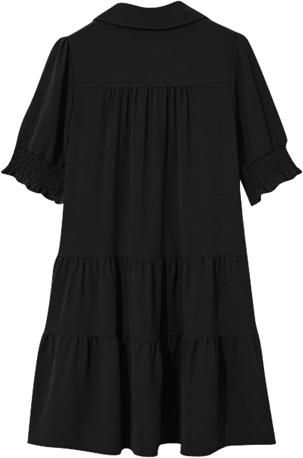 Womens Lapel V Neck Cute Shift Tierd Dress with Pockets Bell Sleeve Ruffle Hem Loose Swing Summer Tunic Mini Dress